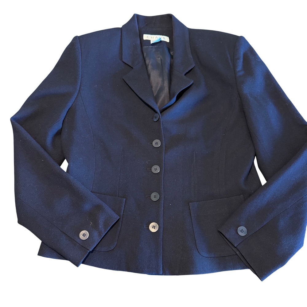 Chaus Blazer Jacket 100% Wool 10 Navy Blue Professional Career Office - Picture 3 of 5